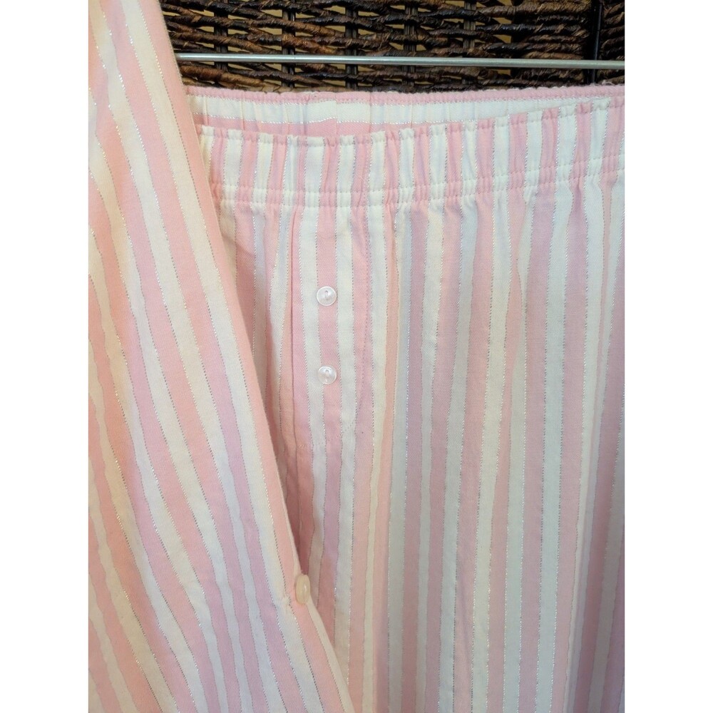 Victoria's Secret Signature Stripe Pajamas Set 2 Piece XL Pink Silver Metallic - Picture 3 of 12
